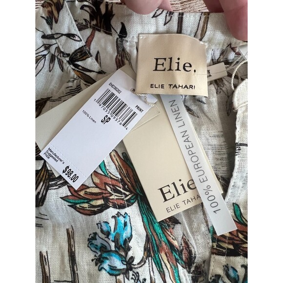 NWT Elie by Elie Tahari 100% Linen A-Line Shift Dress Tropical Floral Print Sz S - Picture 2 of 6